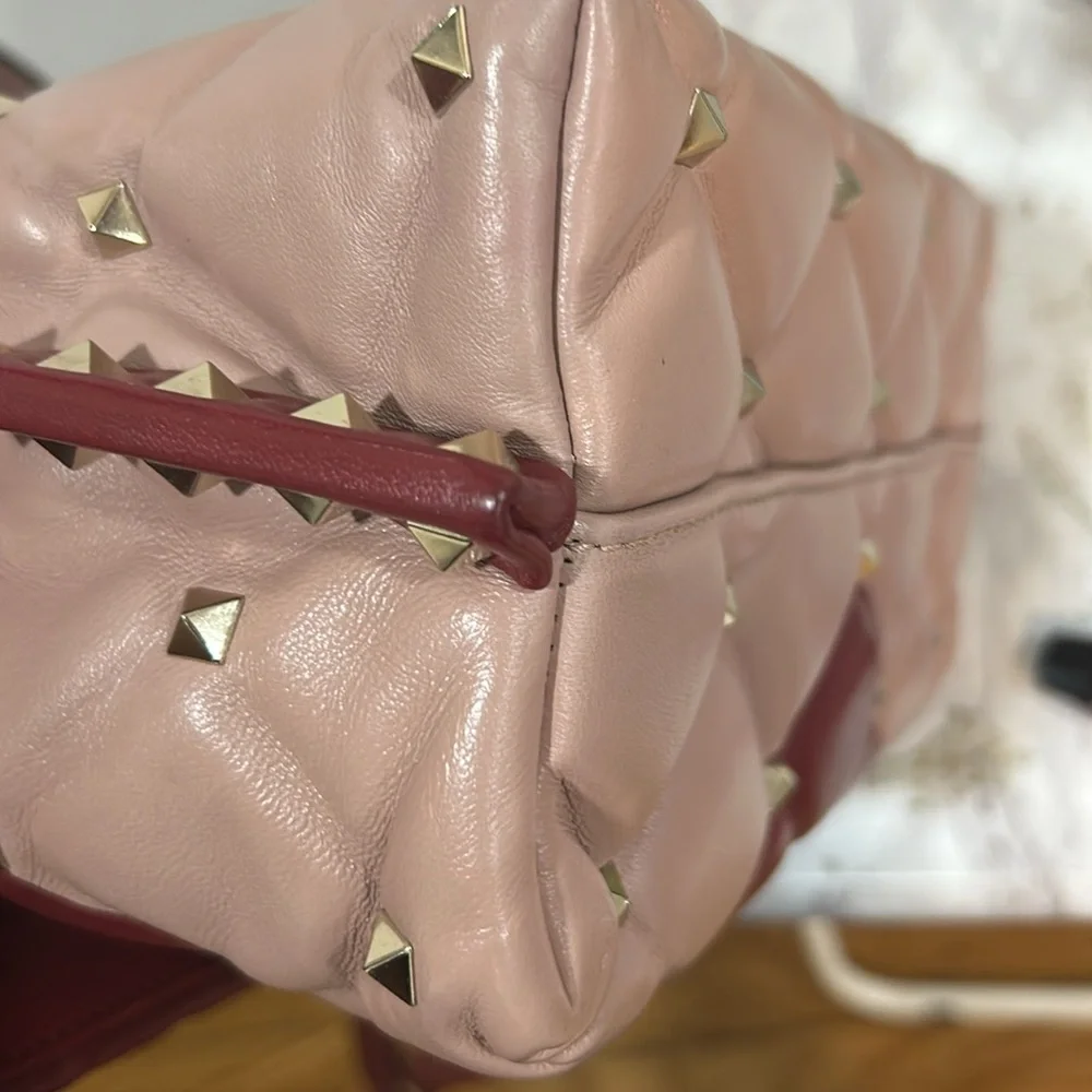 Valentino Garavani Red and Pink Quilted Studded Bag - Picture 8 of 13